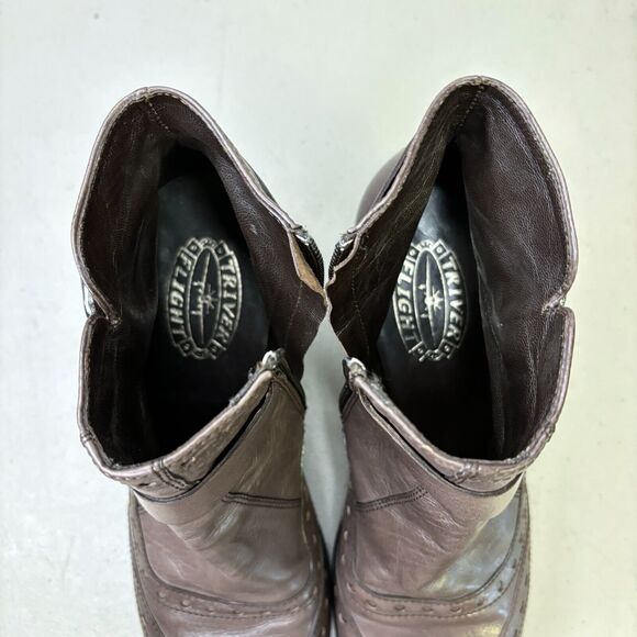 Triver Flight Gray Leather Wingtip Brogue Zip Ankle Bootie Womens Size 6.5/37 - Picture 7 of 11
